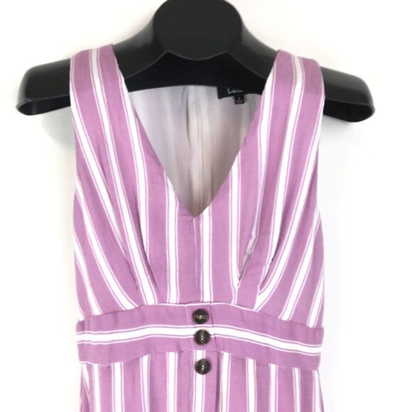 Lulus Jacqui Lavender and White Striped Button Front Midi Dress Women's Small - Picture 2 of 13